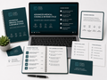 Medical Billing and Coding Course mockup showing laptop, workbook and curriculum sheets